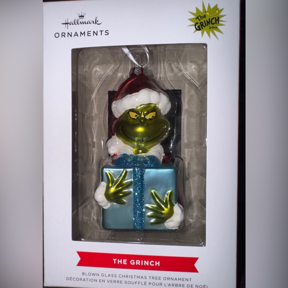 Dr. Seuss's! The Grinch With Present Christmas Ornament, Blown Glass - N…